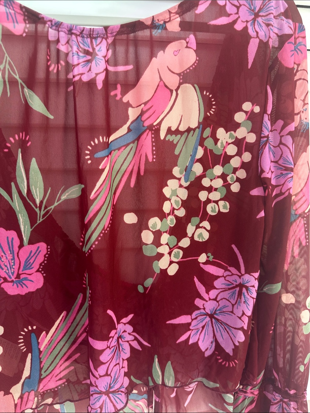 Free People Burgundy Sheer Floral Tie-Front Blouse - Picture 4 of 5